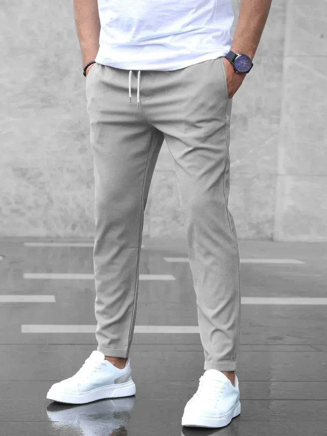 Men's Relaxed Fit Stretch Pants with Adjustable Elastic Waistband