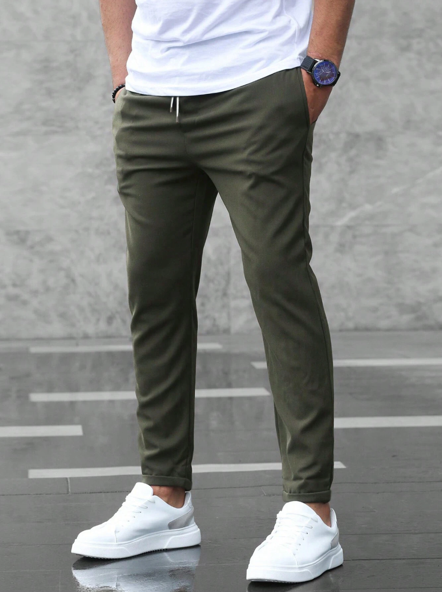 Men's Relaxed Fit Stretch Pants with Adjustable Elastic Waistband
