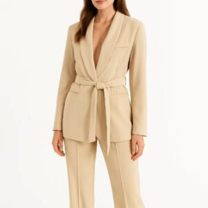 Women's Belted Blazer and Wide-Leg Trousers Set