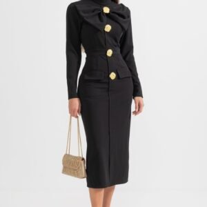 Women's Black Long Sleeve Formal Midi Dress