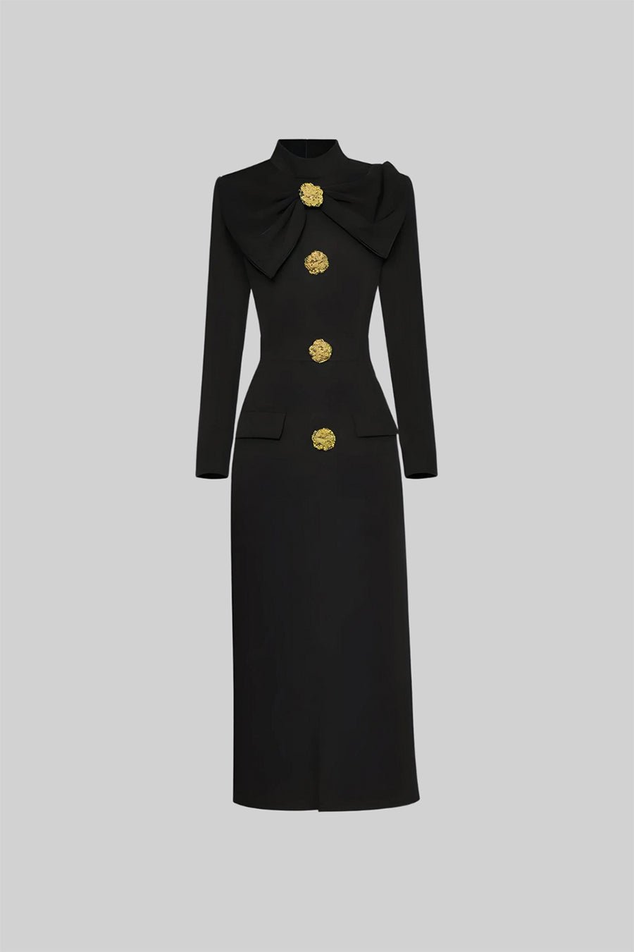 Women's Black Long Sleeve Formal Midi Dress