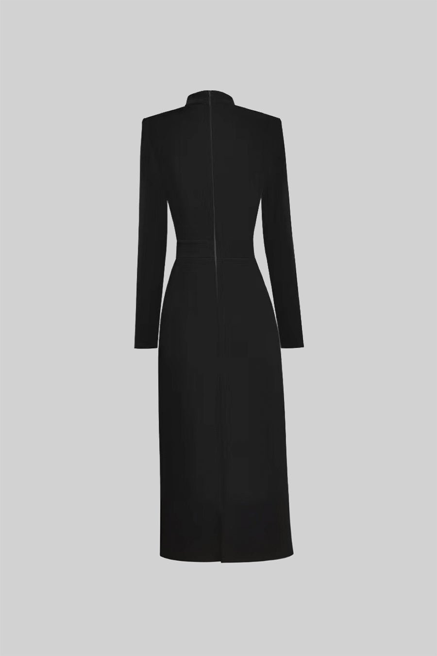 Women's Black Long Sleeve Formal Midi Dress